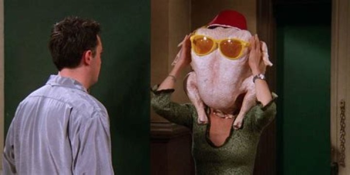 Did Monica put a real turkey on her head?