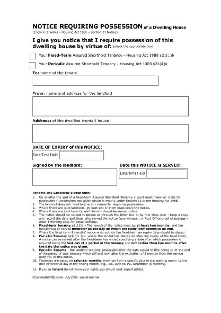 What is a notice seeking possession?